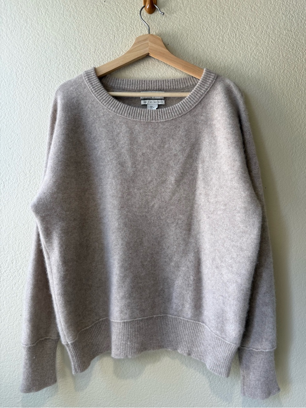 Rachel Zoe 100% 2-Ply Cashmere Crewneck Sweater Beige Oatmeal Size L